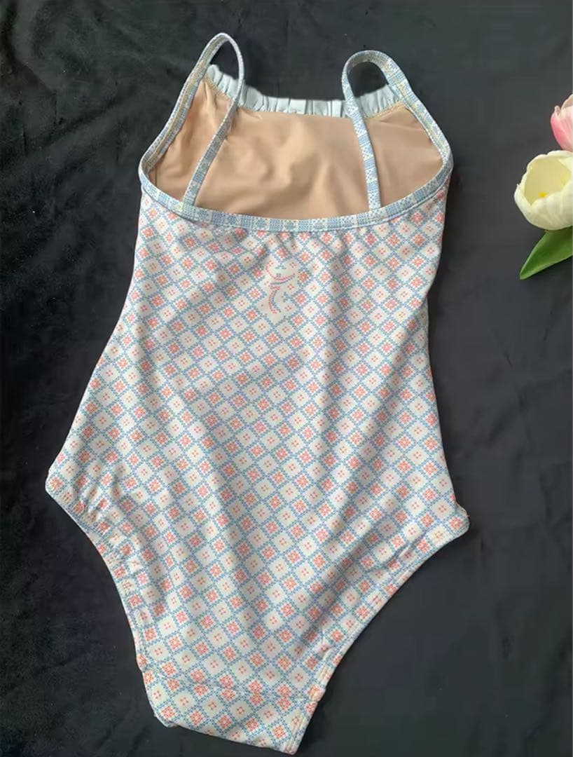 幾何学模様レオタード 水色 ピンク バレエ ダンス 大人 M