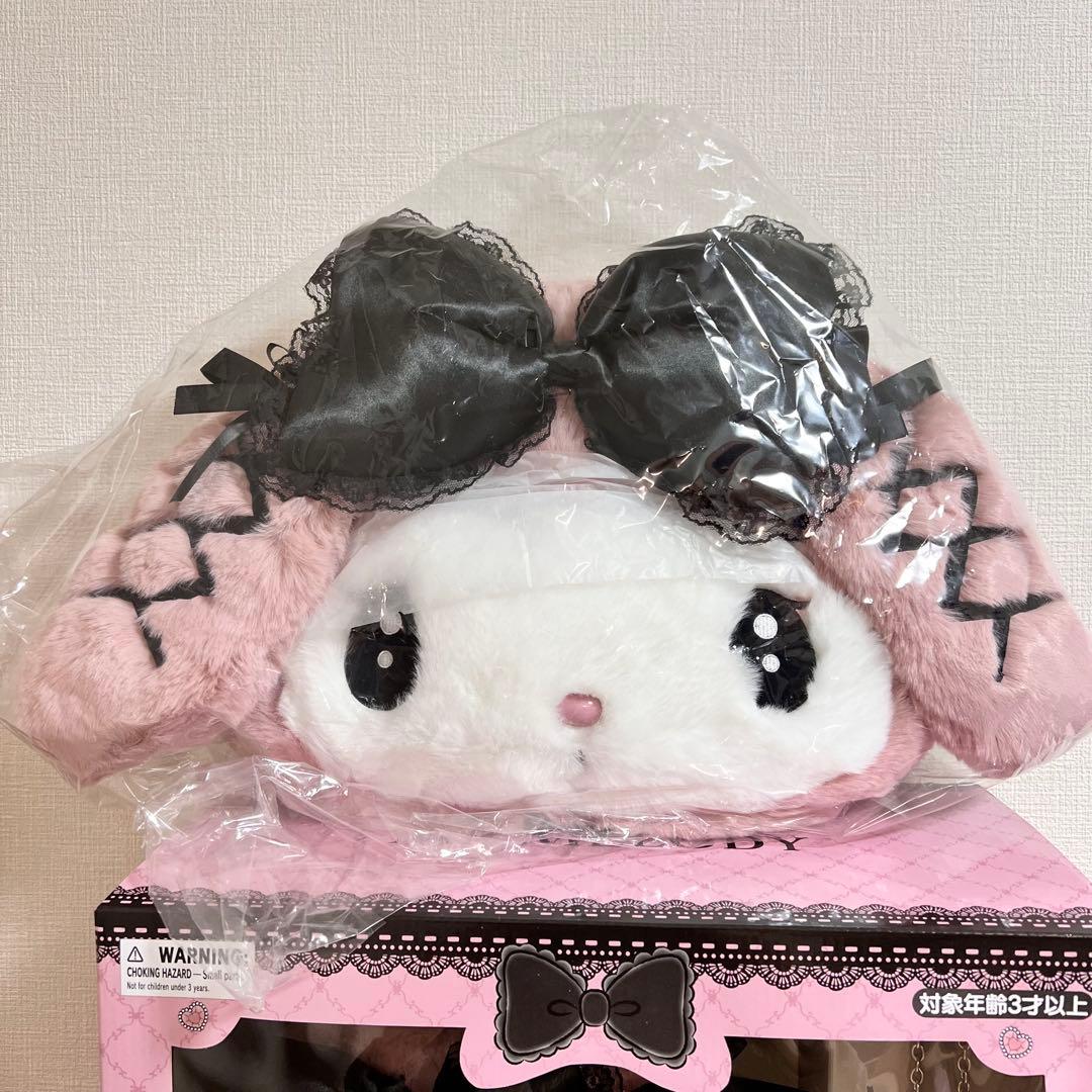 お顔厳選 フェイス形トートバッグ　ぬいぐるみ　真夜中のメロクロ マイメロディ