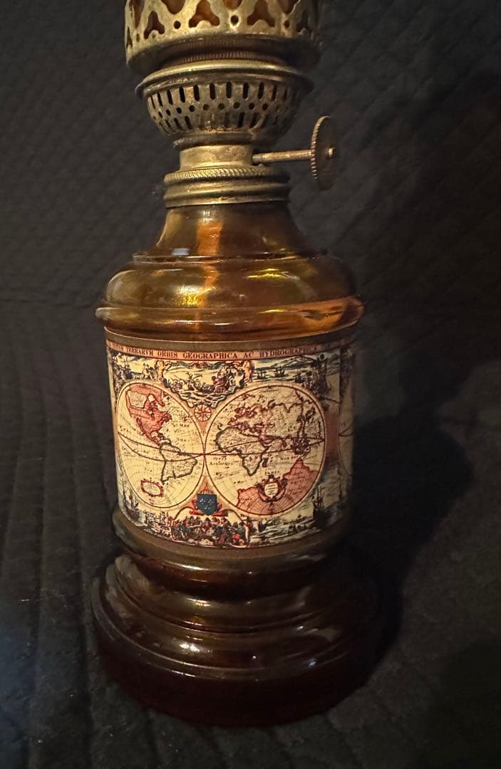アンティーク調 オイルランプ 世界地図柄 ガラス製