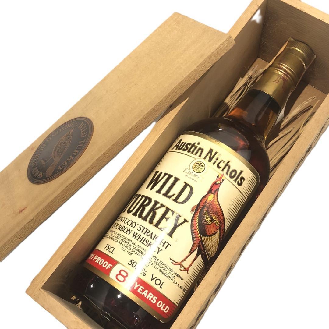 オールドボトル ワイルドターキー 8年 木箱入り 藁、リーフレット カード付属