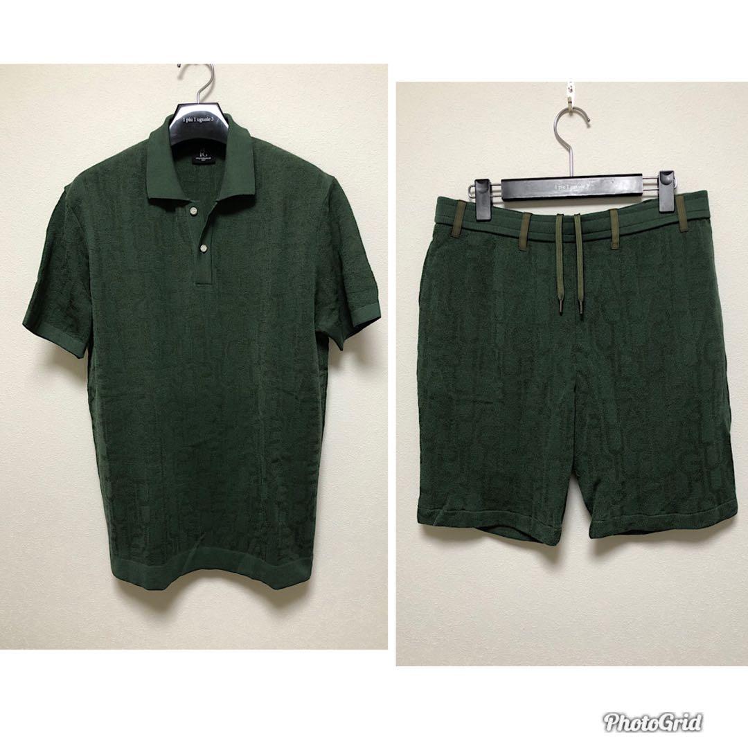 新品1PIU1UGUALE3 GOLF定9.4万24SS半袖ニットセットアップ緑