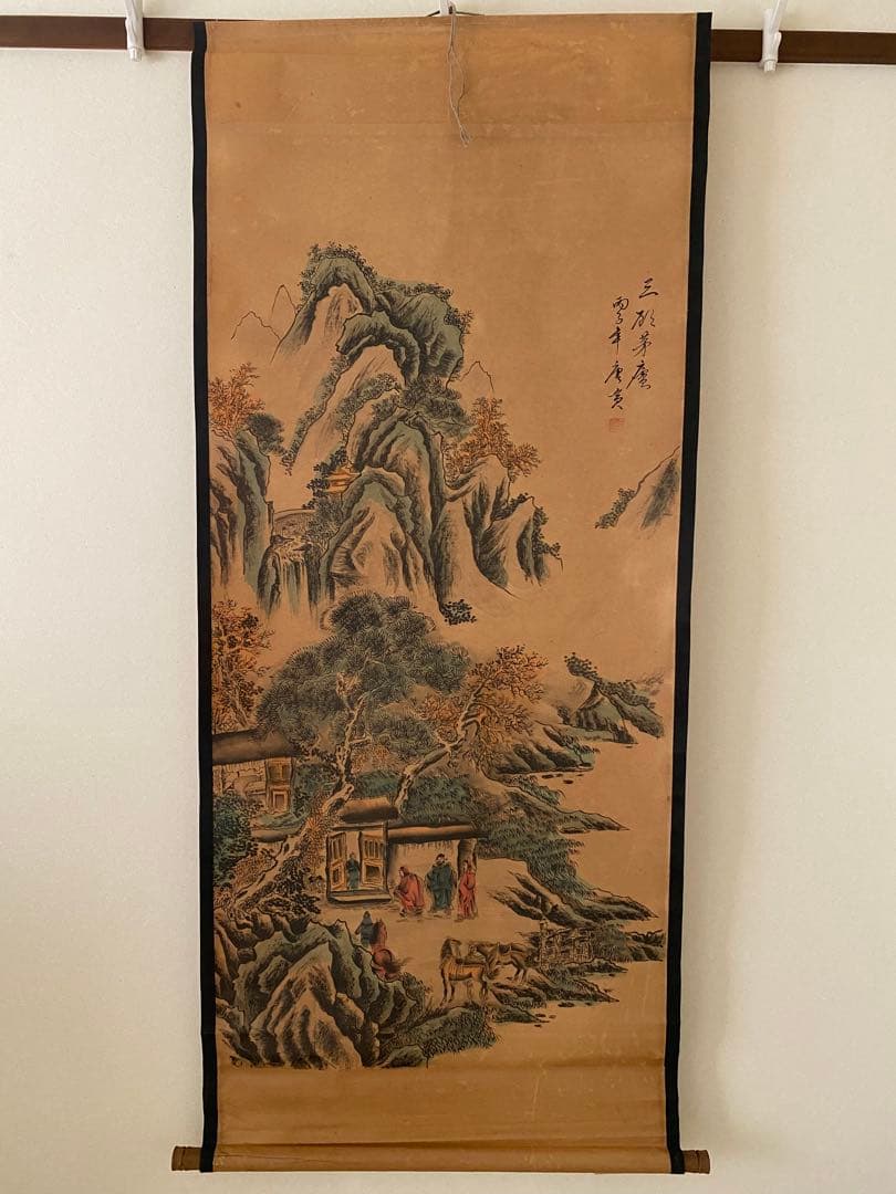 珍藏 大名家 唐寅　「三顧茅廬」山水人物図　掛け軸　中華民国・故宮博物院館藏