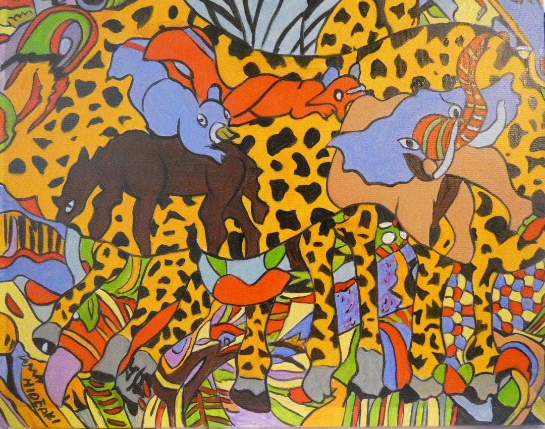 絵画　 油彩ジミー大西「ピンチ」サイン　F6サイズ　額装済み 肉筆手描き