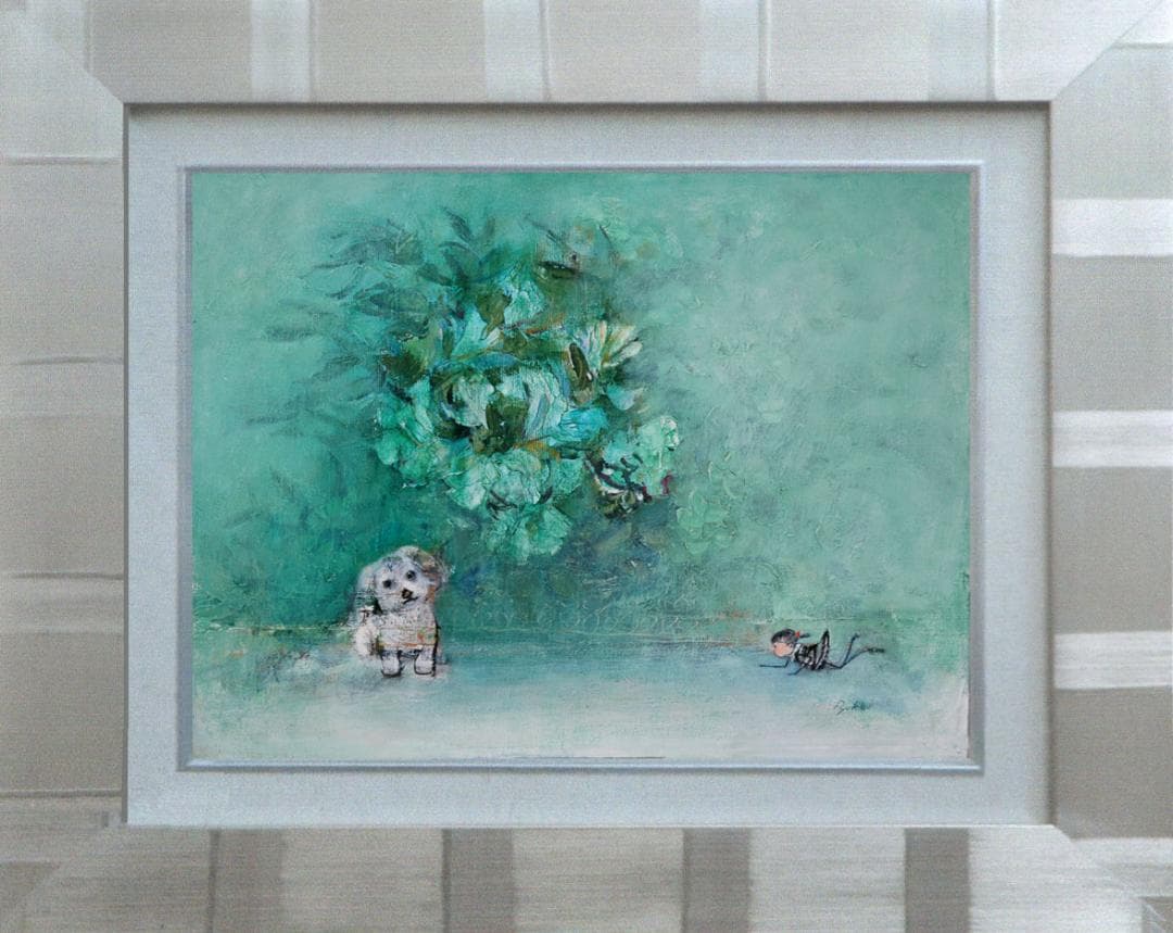 油絵 菅家令子 絵 絵画インテリア uF6-071719 子犬女の子蟻んこちゃん