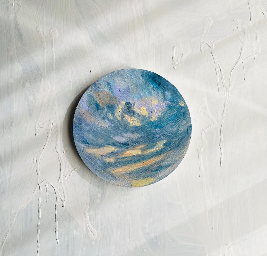 直径25㎝「夕空２」油彩・絵画・原画・丸形・アートパネル