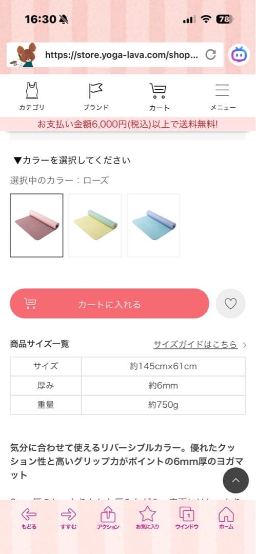 【SUKALA】リバーシブルヨガマット6mm とYogi Mat Bagセット