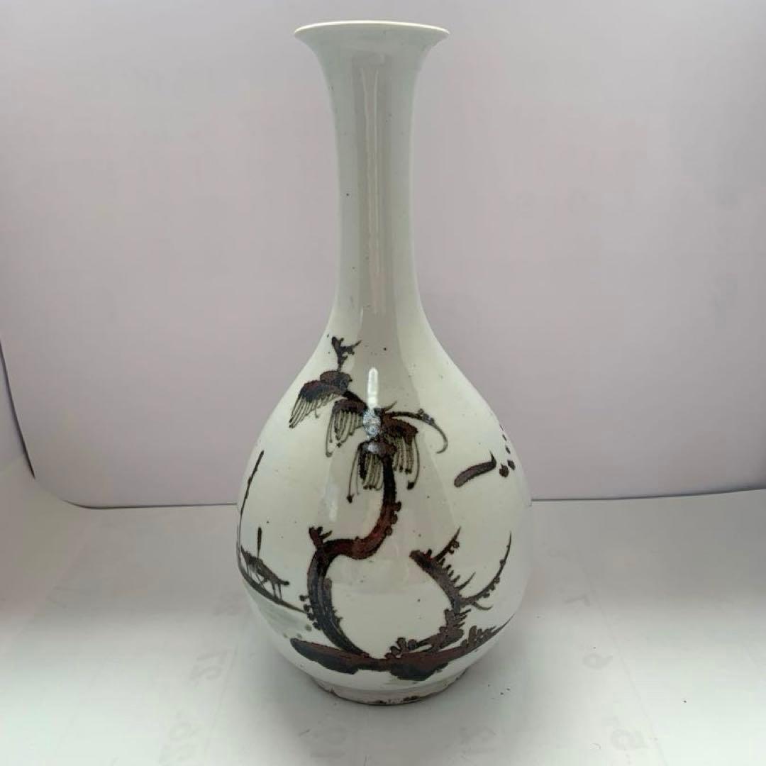 朝鲜美術　李朝　白磁　鉄絵　花瓶　送料込み