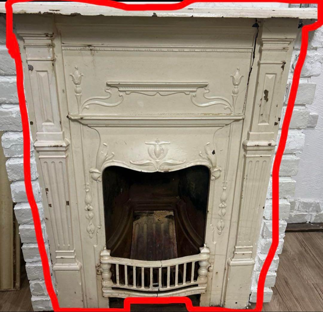 アンティーク　暖炉　白マントルピース　鉄製