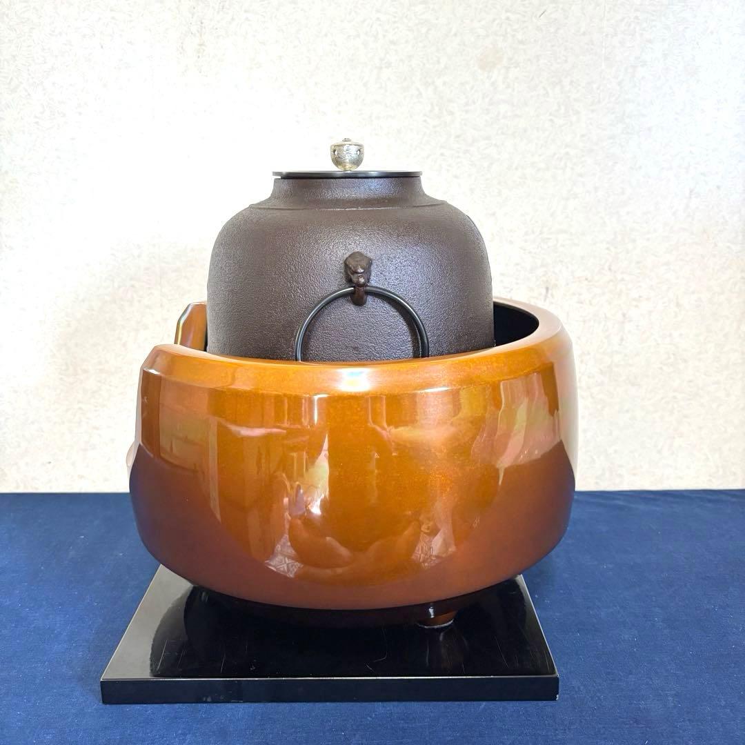 未使用 銀摘 風炉 茶釜 電熱器 唐銅面取風炉 真形釜 野々田電熱器 底瓦 前瓦