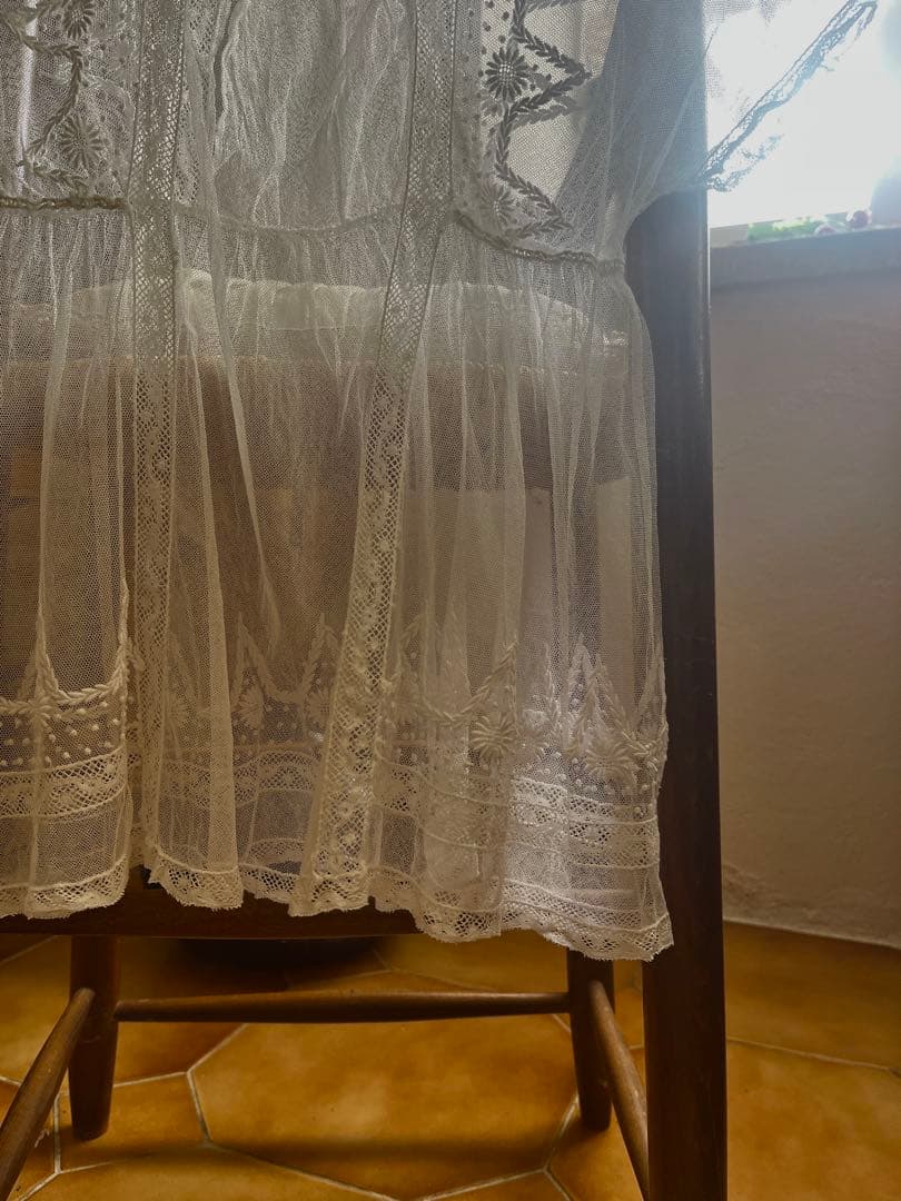 ◆フランスアンティーク｜セレモニーベビードレスB洗礼式白レース透け感テディベア