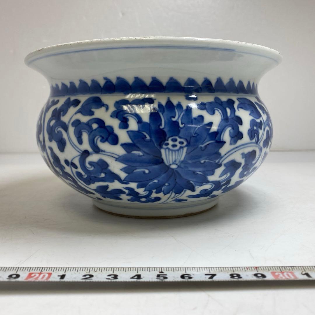 中国清時代 青花唐草図鉢 タサオ 直径約18cm 東T-0203②