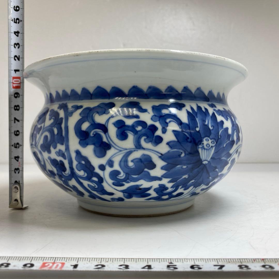 中国清時代 青花唐草図鉢 タサオ 直径約18cm 東T-0203②