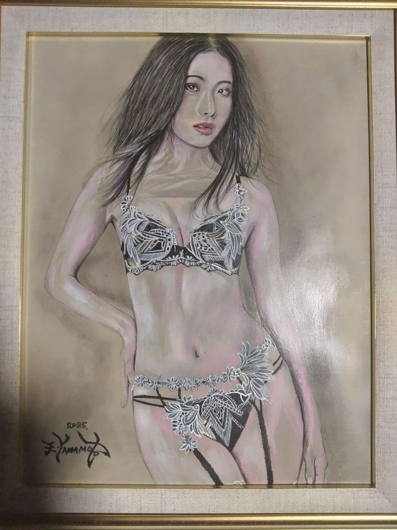 裸婦、美人画、絵画6FしなりS山本英二、真作、肉筆、新品額縁、高塚省吾、森本草介