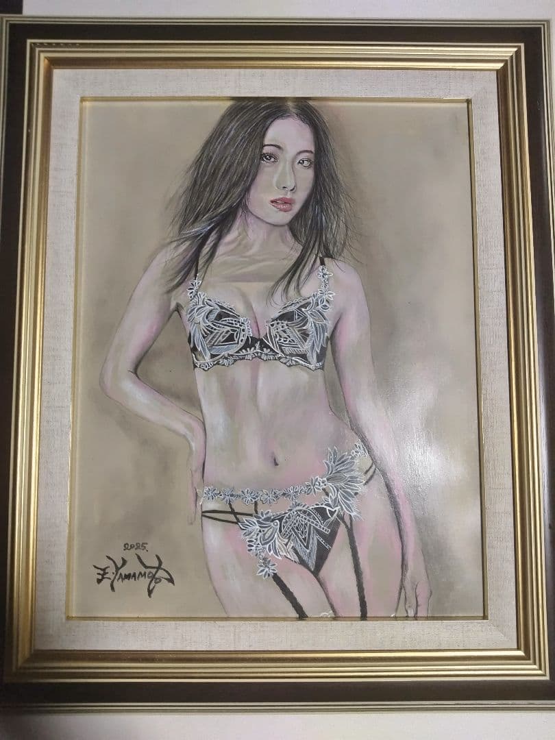 裸婦、美人画、絵画6FしなりS山本英二、真作、肉筆、新品額縁、高塚省吾、森本草介