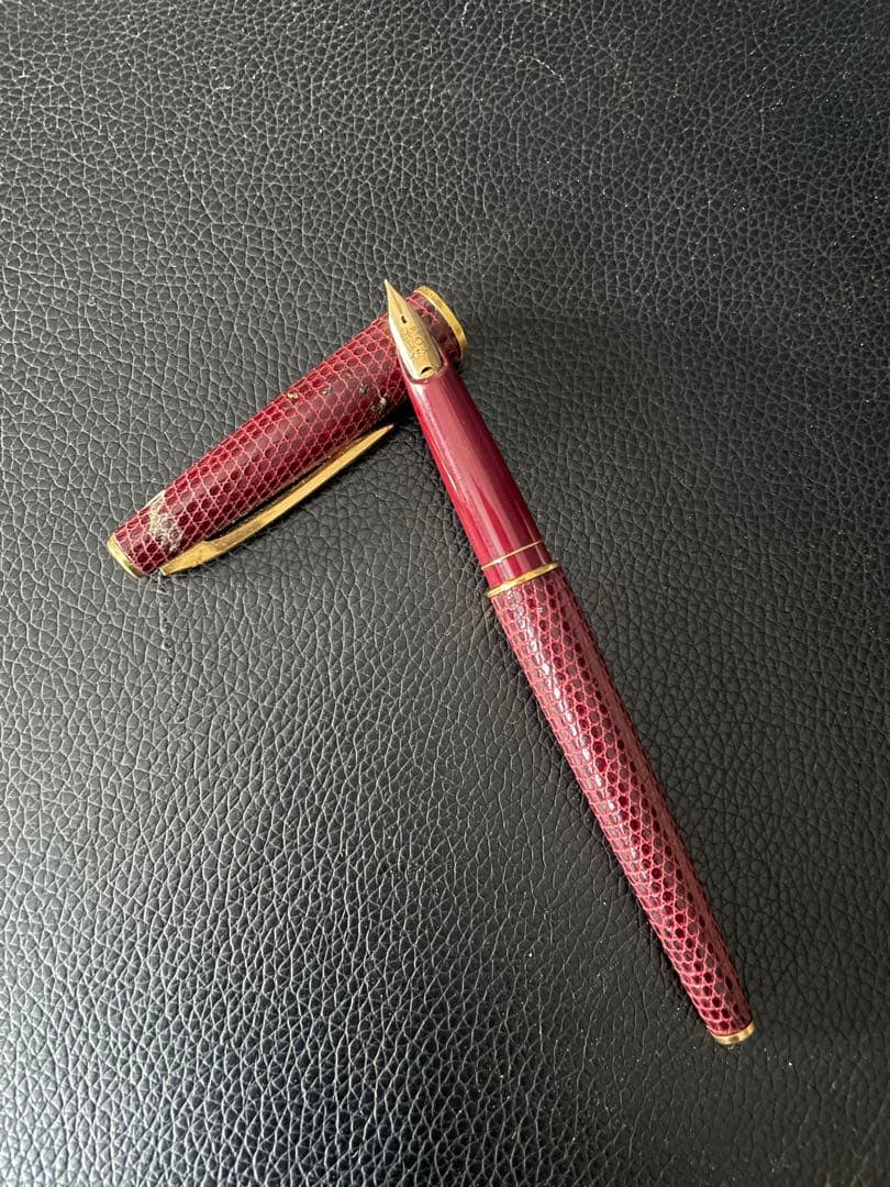 PILOT パイロット 万年筆 18K ペン先 F 細字革巻き ボルドー レトロ