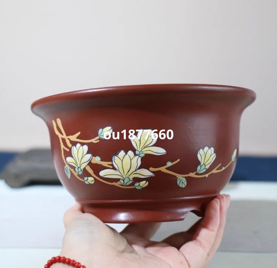 色絵玉蘭紫砂盆 多肉植物鉢 紫砂鉢 盆栽鉢 植木鉢 小品盆栽鉢 大品盆栽鉢