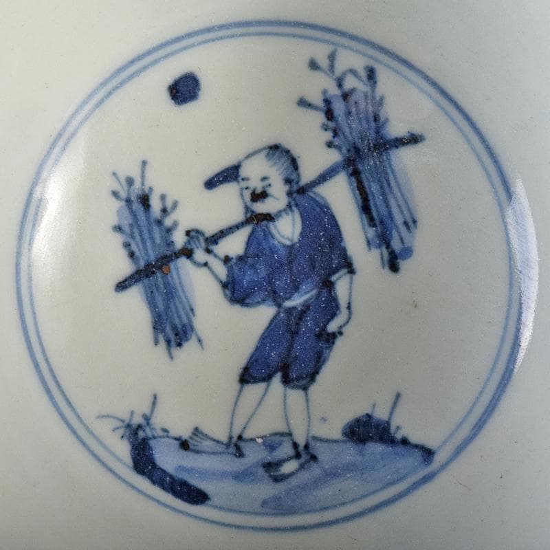 金山　中国　大明萬暦年製　青花山水人物文茶碗　2点　C　8164E