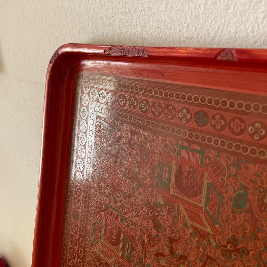 ミャンマー キンマ 漆のトレー お盆 エスニック アジアン 細密画