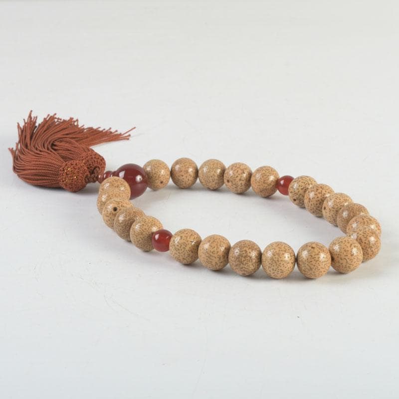 仏教美術　正絹房　赤瑪瑙　星月菩提珠　京念珠　数珠　共箱　N　9448