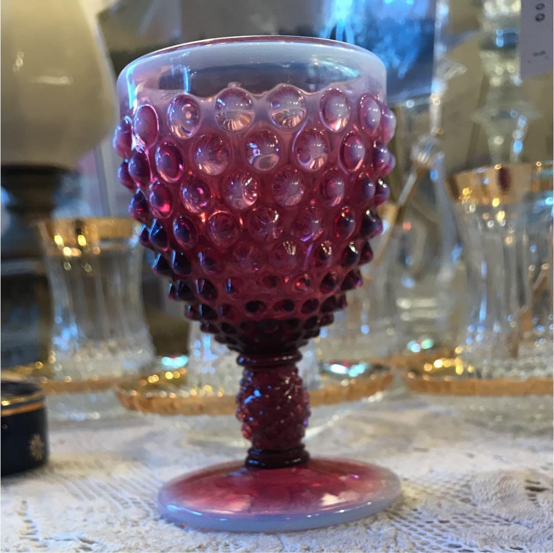 幻！Antique　50's　Fentonプラムオパールセント　ゴブレットUSA
