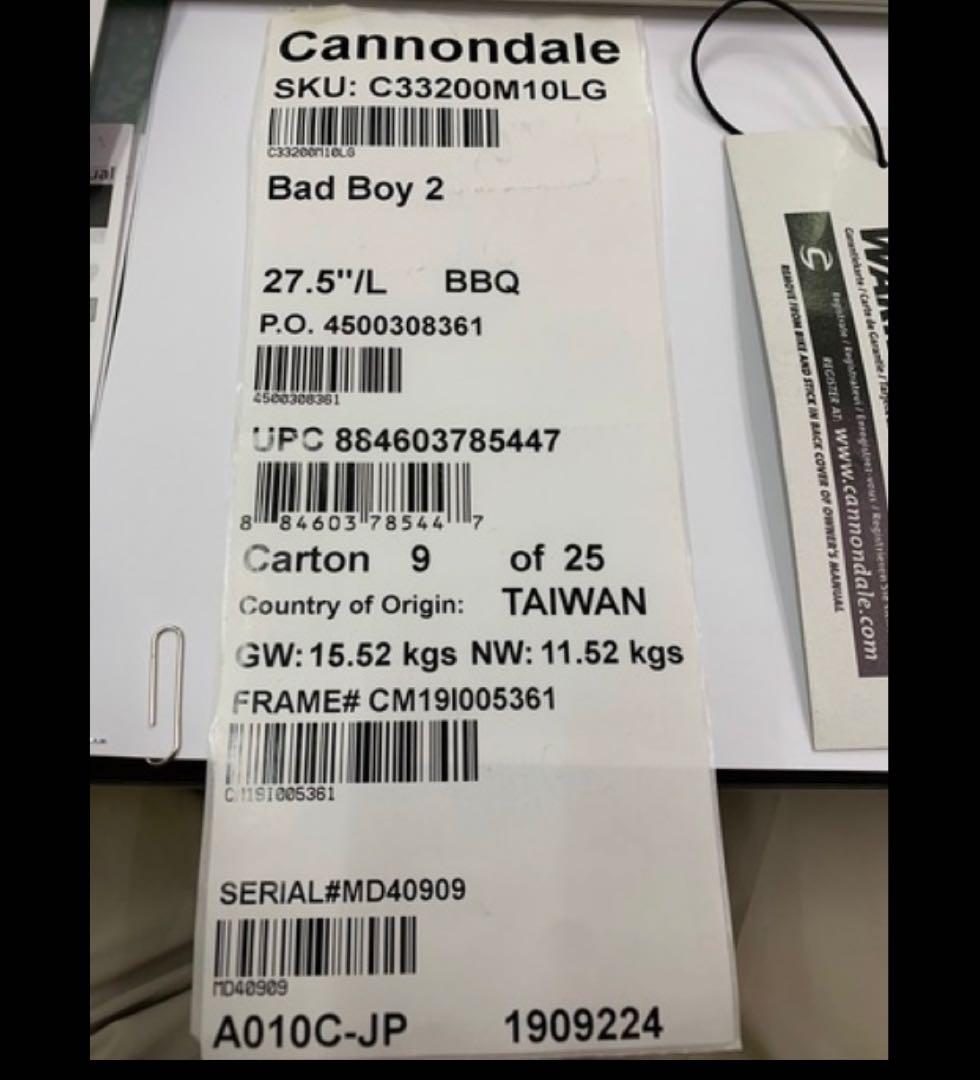 美品2019年式　キャノンデールバッドボーイ2