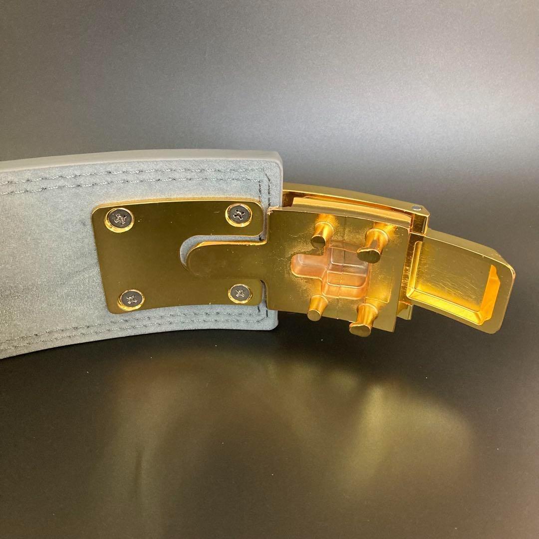 パワーベルト レバーアクション XL本革13㎜ グレー×金 可変式 パワーリフト