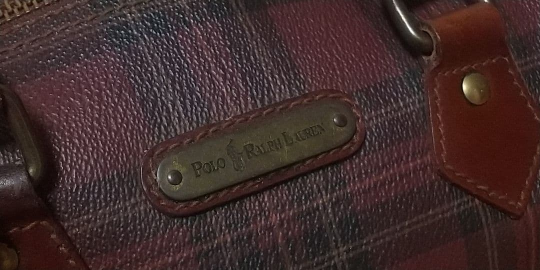 ポロラルフローレン ミニボストンバッグ チェック柄 ブラウン