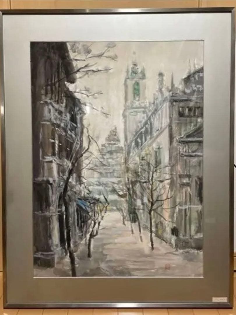 水彩画 ブリュッセル街並み シルバーフレーム　風景画