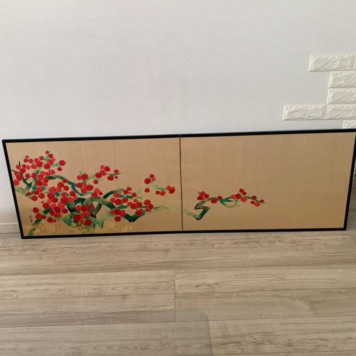 琳派　絹本　紅梅図屏風　梅　屏風　縁起物　日本画　絵画　タペストリー