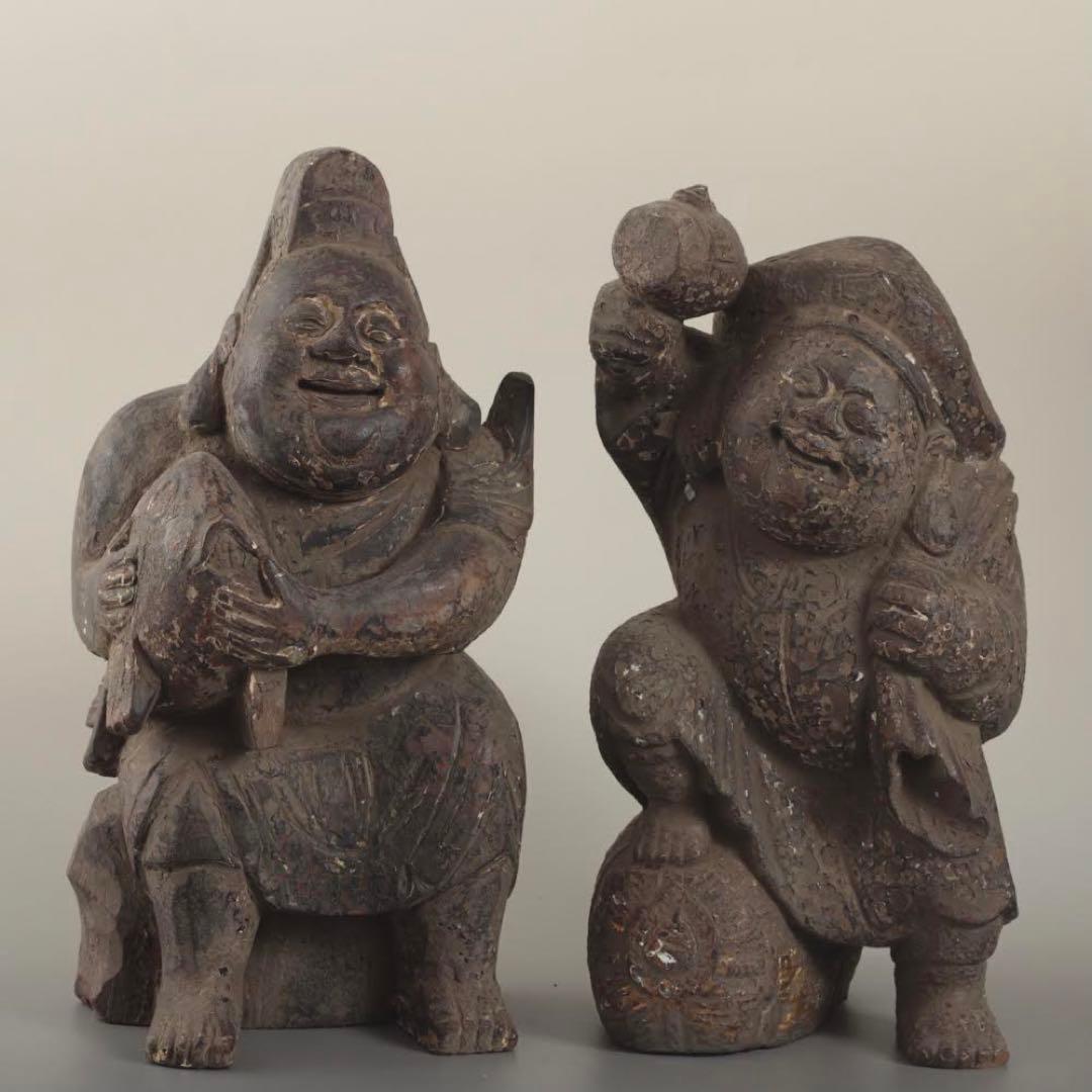 木彫 大黒恵比寿像 古美術 古道具 大黒さん 恵比寿さん 大黒 恵比寿