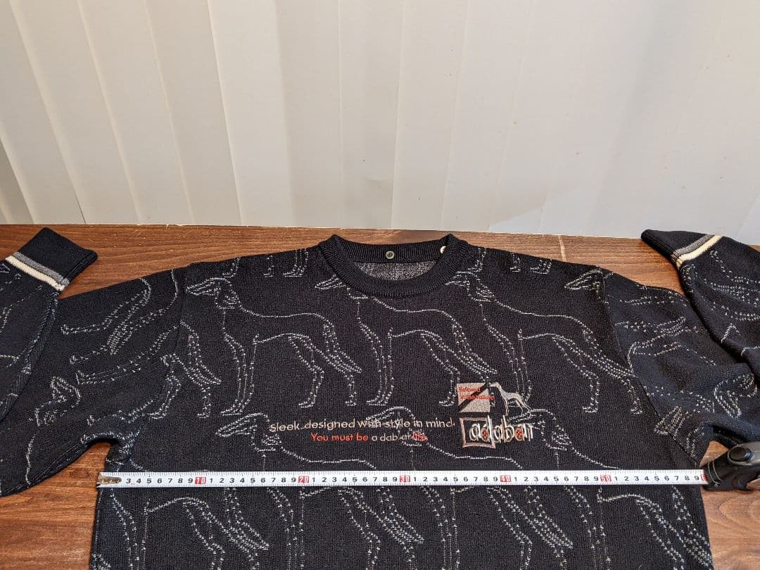 アダバット　クルーネック　毛　ウール　ニット　セーター　ゴルフ　総柄　ウェア　黒