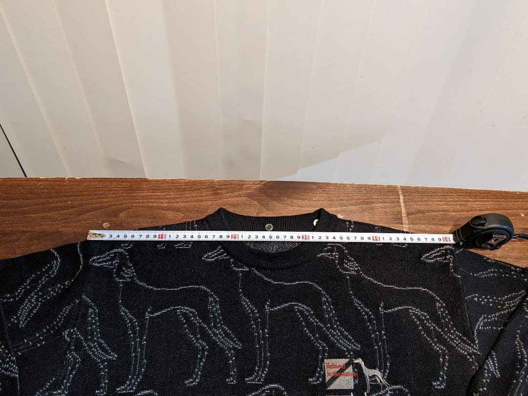 アダバット　クルーネック　毛　ウール　ニット　セーター　ゴルフ　総柄　ウェア　黒