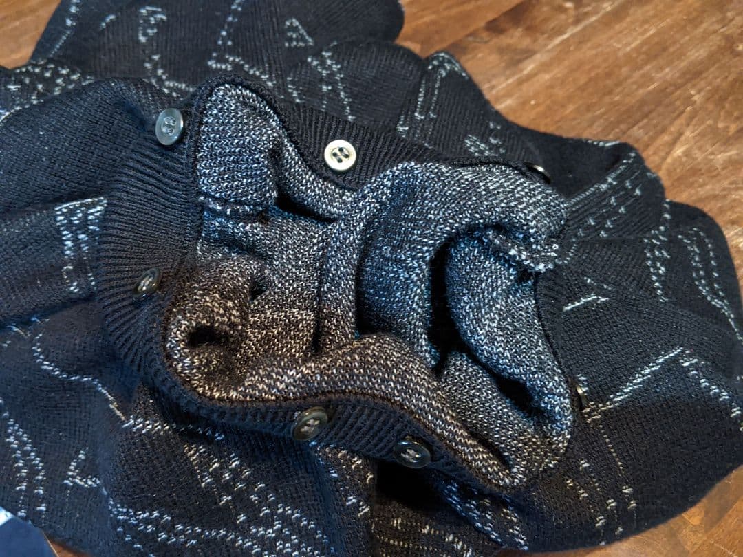 アダバット　クルーネック　毛　ウール　ニット　セーター　ゴルフ　総柄　ウェア　黒