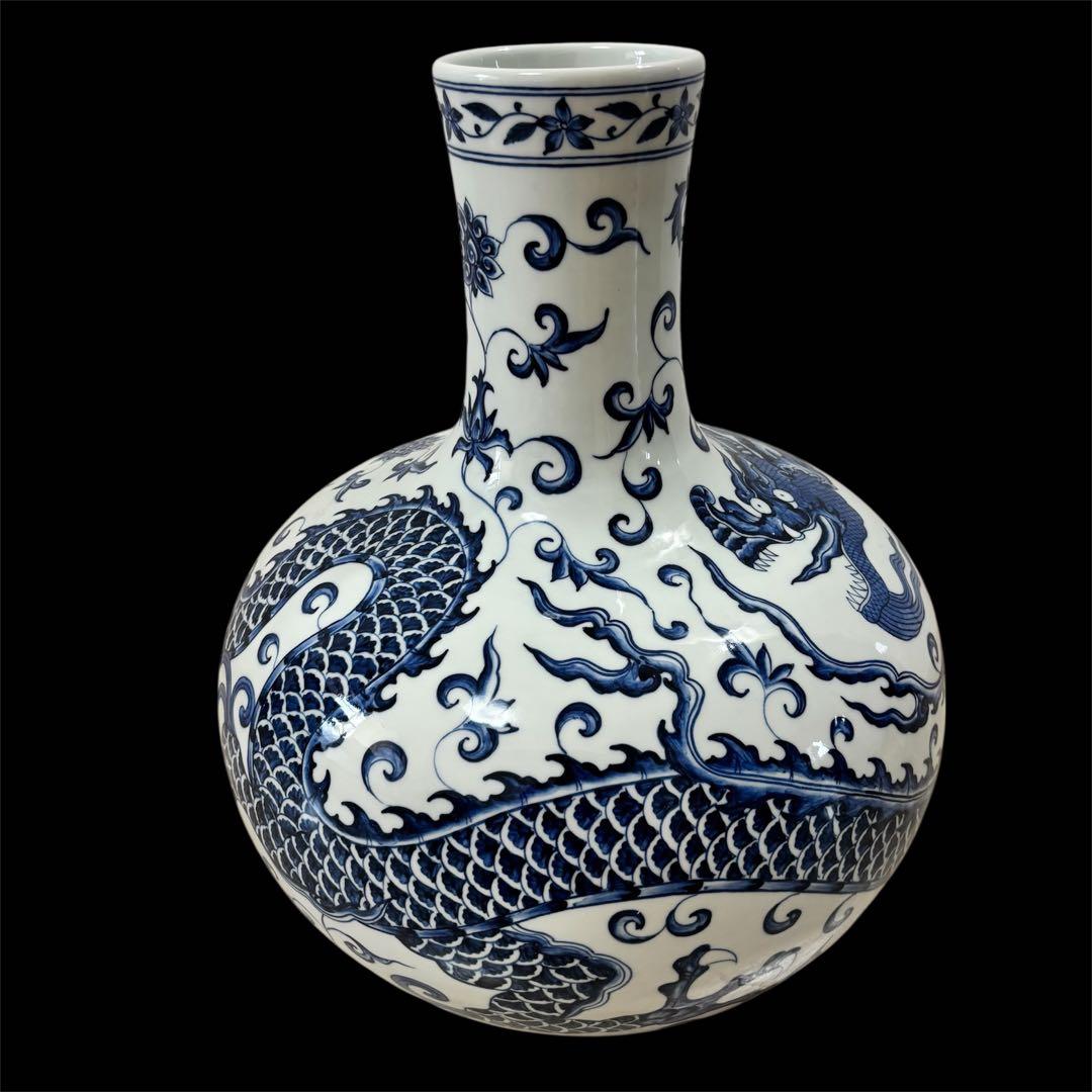 【箱、証明書付】青花龍紋天球瓶　中華民国　国立故宮博物院　壺