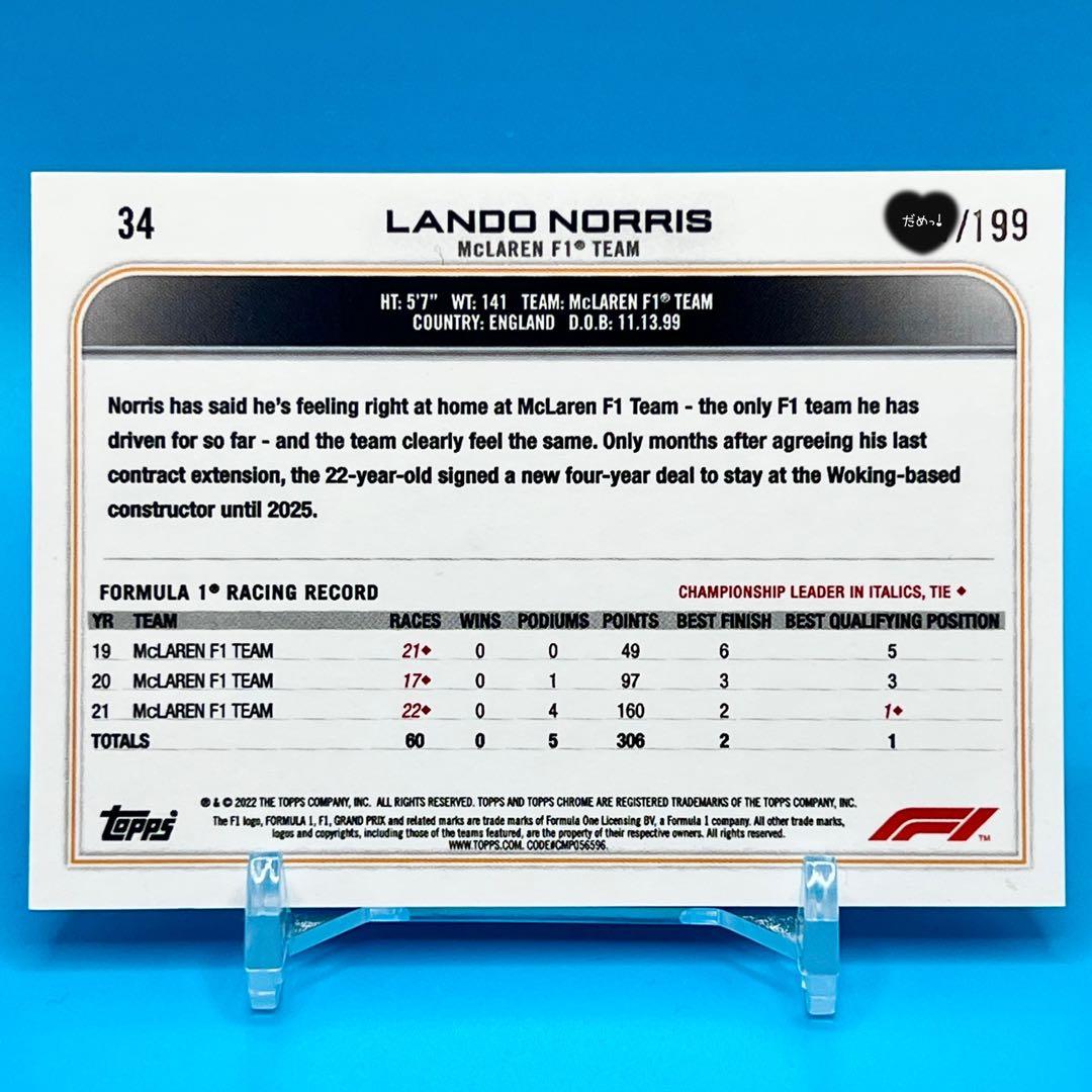 TOPPS F1 LANDO NORRIS ランド・ノリス 世界199枚限定