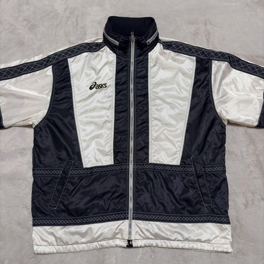 アシックス 90’s 上下 ウインドブレーカー セットアップ 光沢 白　ジャージ