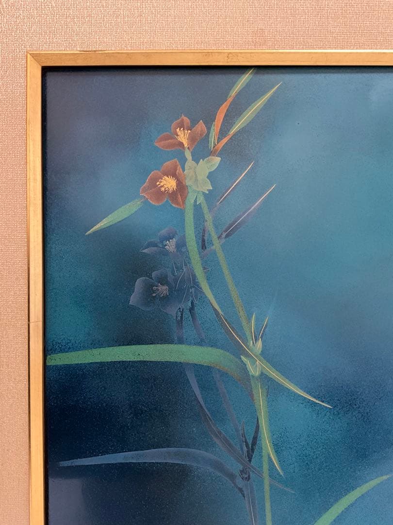 石川県の作家小田原延子　花の絵画 金色フレーム
