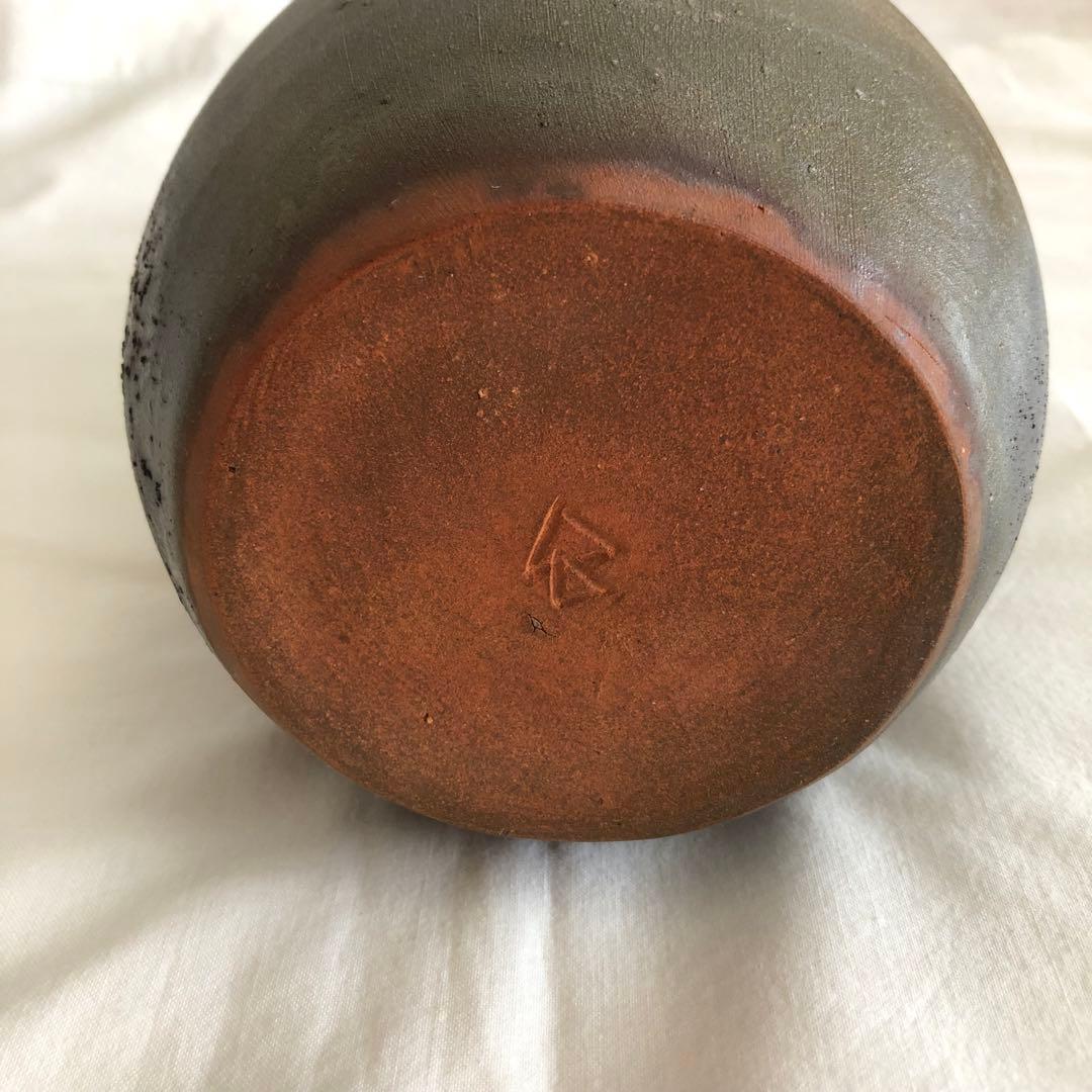 備前焼　花器　桟切　手桶型　刻印あり　一点物　工芸品