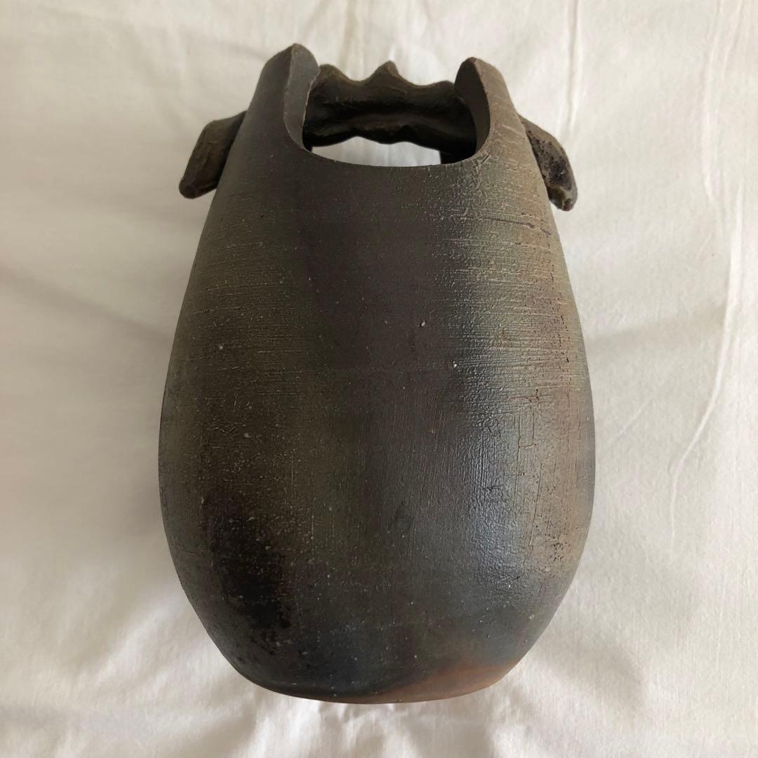 備前焼　花器　桟切　手桶型　刻印あり　一点物　工芸品