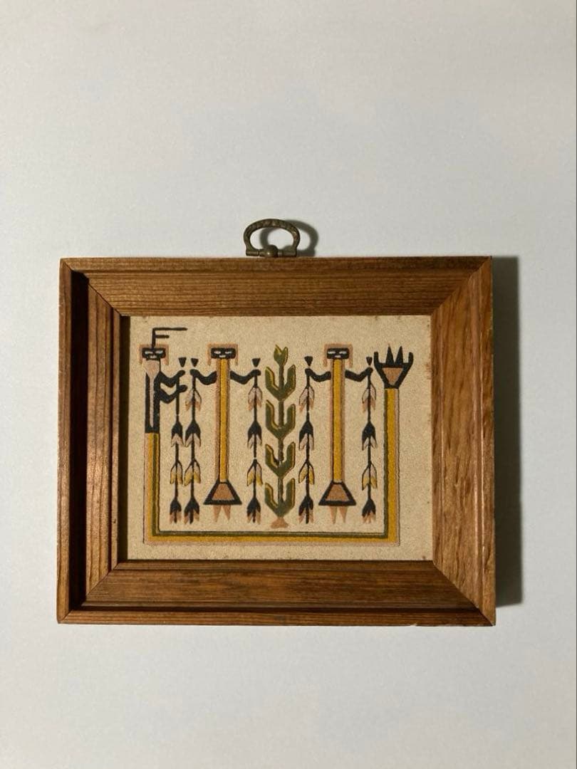 ネイティブアメリカン　ナバホ族　木製フレーム 文化的装飾品　砂絵　サンドアート