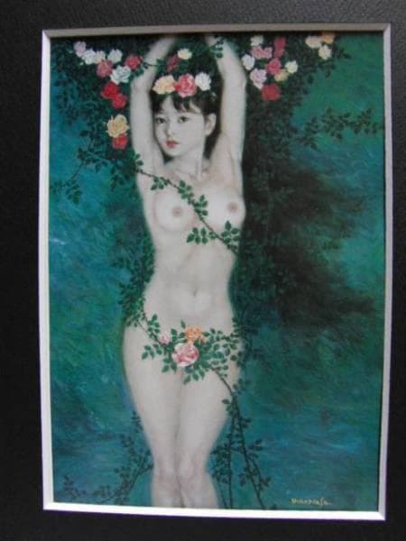 岩田浩昌、【バラの刑】、希少画集画、新品高級額・額装付、状態良好