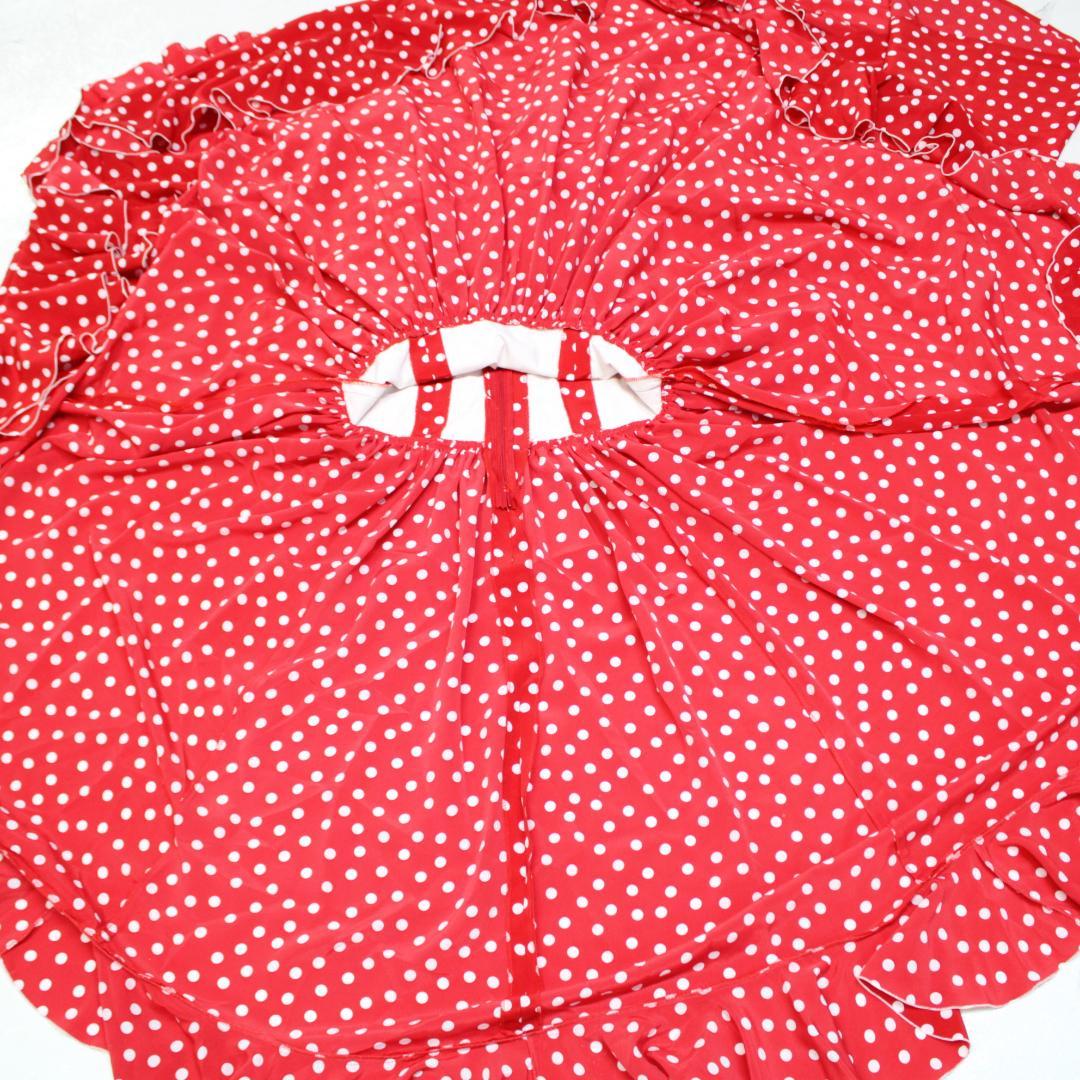 【美品 フラメンコ衣装】レッド×ドット柄 ワンピース ドレス ボランテ フリル