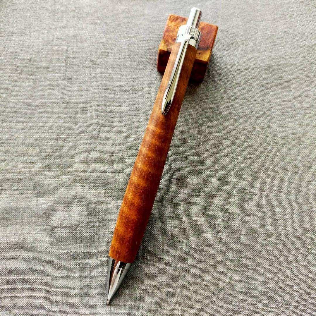 金色楠木　ハンドメイド　木軸シャープペン　0.5mm　天然木　シルバー　幻の木