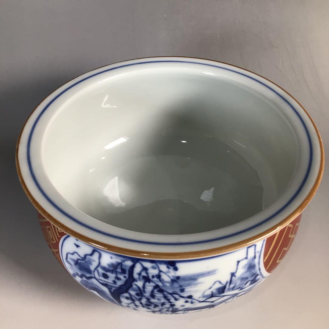 Ｎ７１　皆具　『清宝造』『染付金蘭手山水文』『水指　建水　蓋置　杓立』　共箱