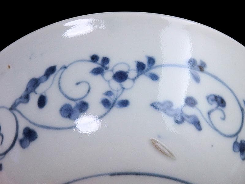 古伊万里　染付　牡丹葉繋ぎ紋　膾皿　春寒鉢　江戸期　C617AS-CVp