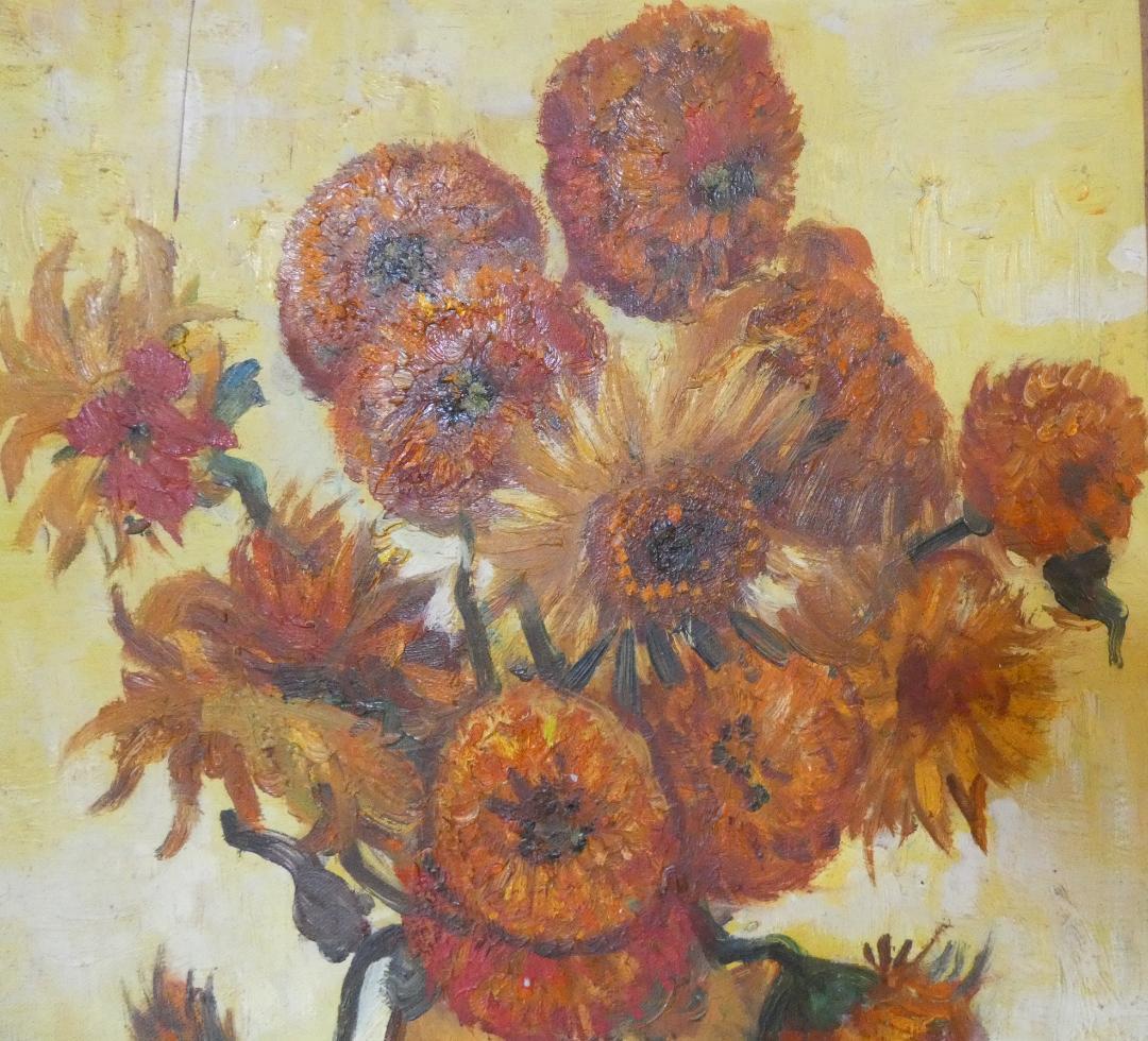 絵画 肉筆手描き オランダ油彩　ファン・ゴッホ「お花」サインF6サイズ　額装済み