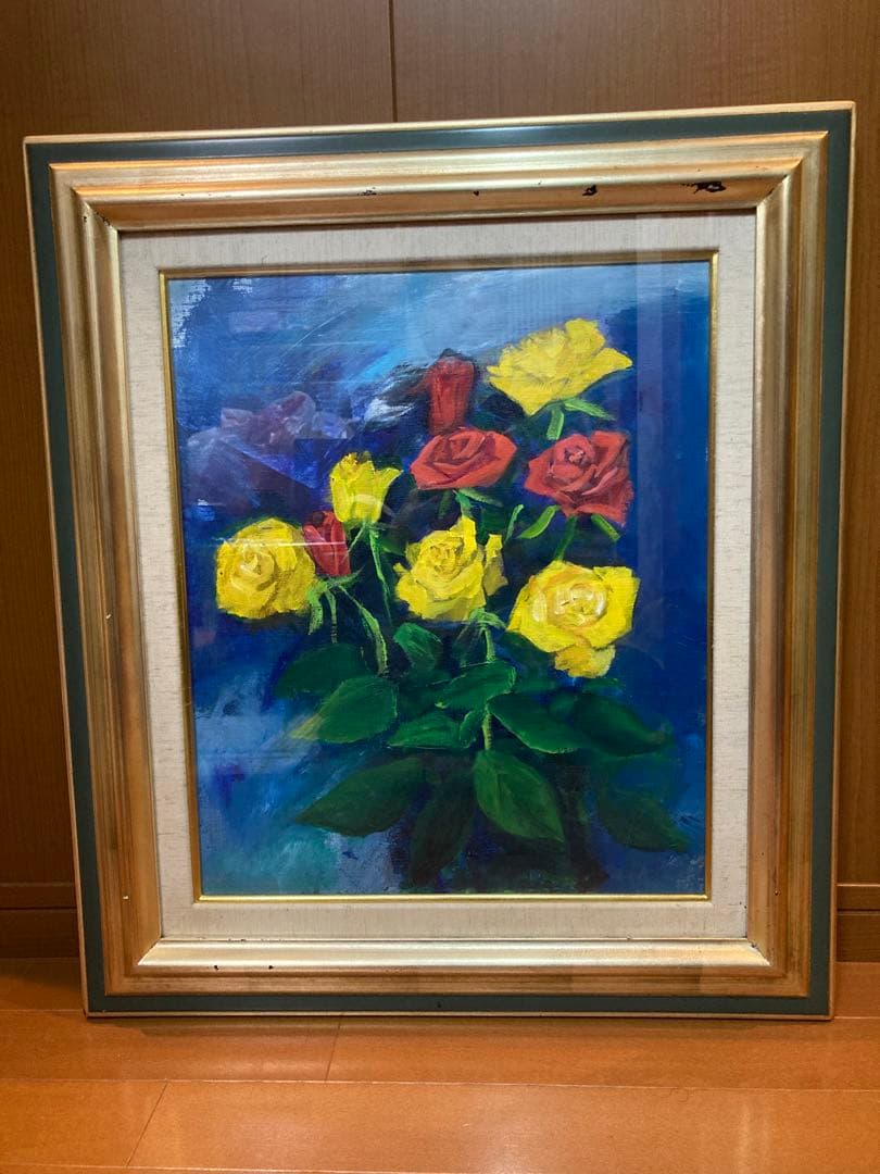 宇都山喜八郎　バラの肉質油彩画 やや傷や汚れあり