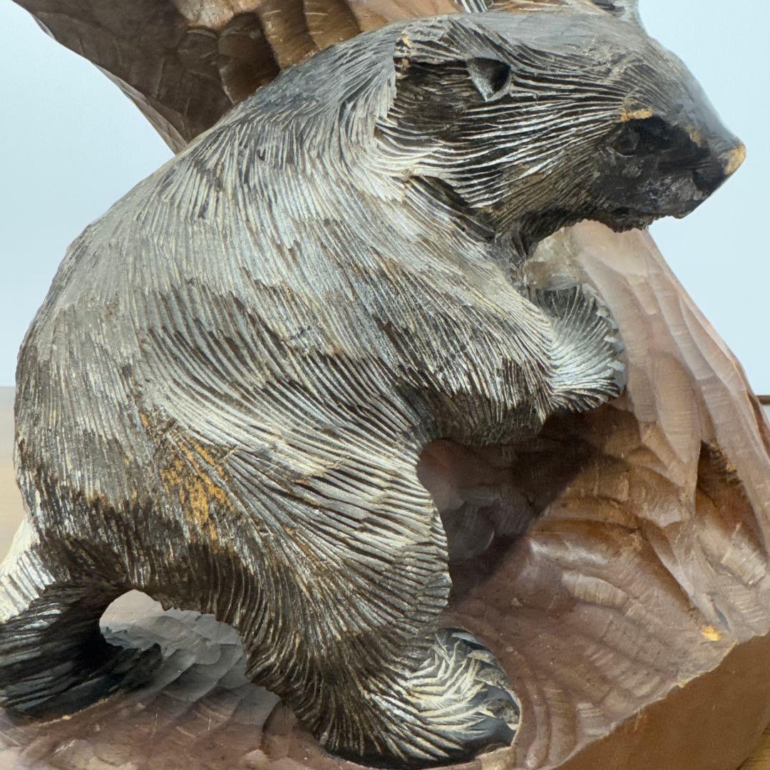 【希少】 木彫り 熊 親子 置物 1991年 当時物 北海道 阿寒湖 工芸品