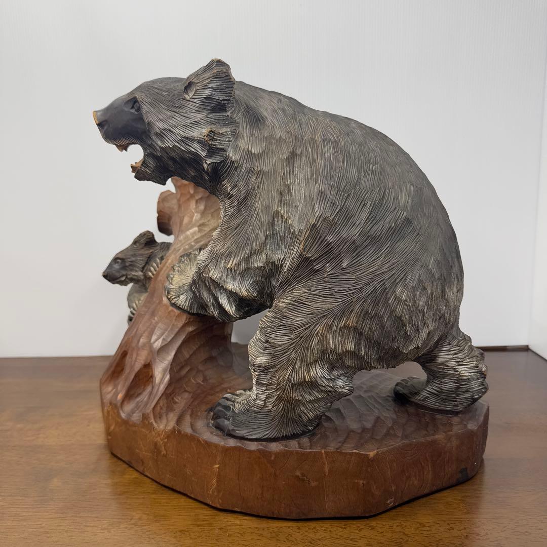 【希少】 木彫り 熊 親子 置物 1991年 当時物 北海道 阿寒湖 工芸品