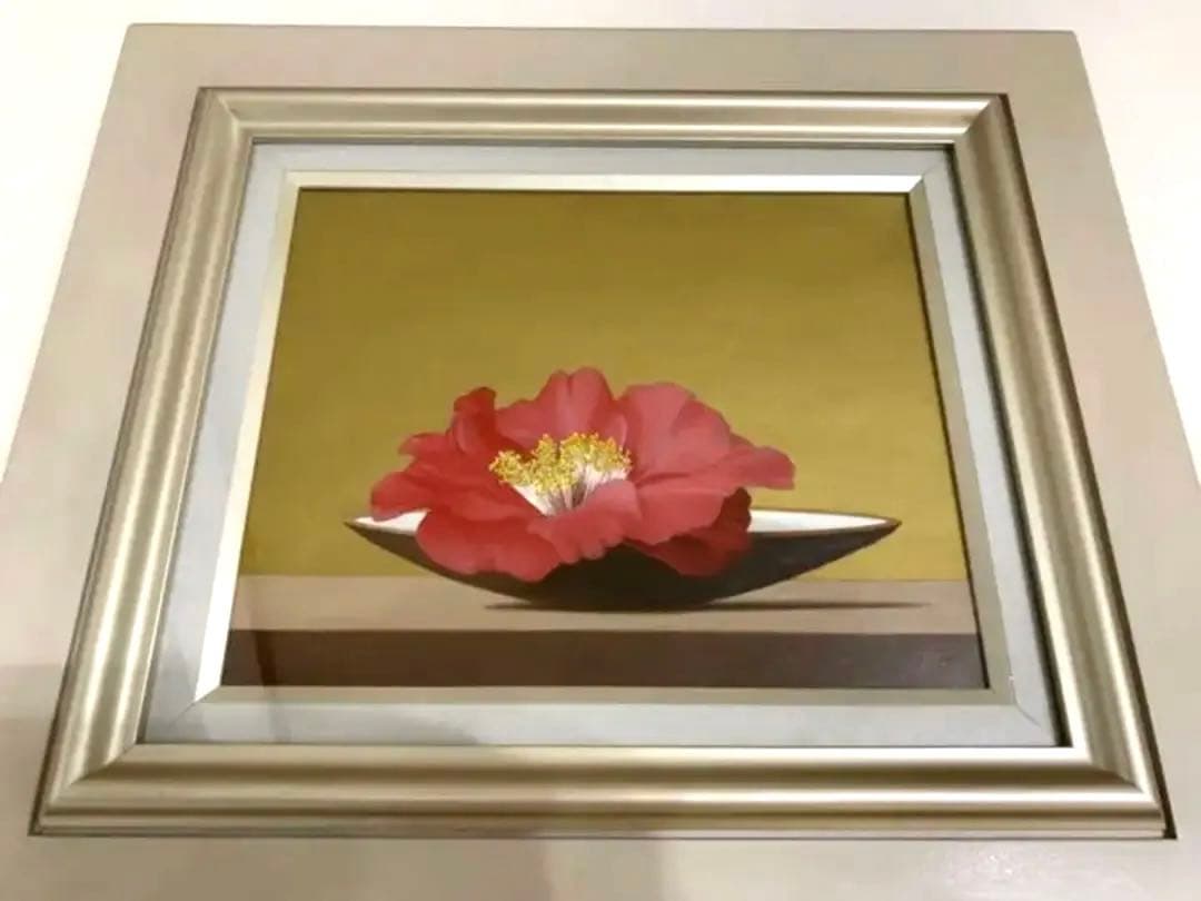 武石一胤 椿 絵画 油彩 額付　和モダン